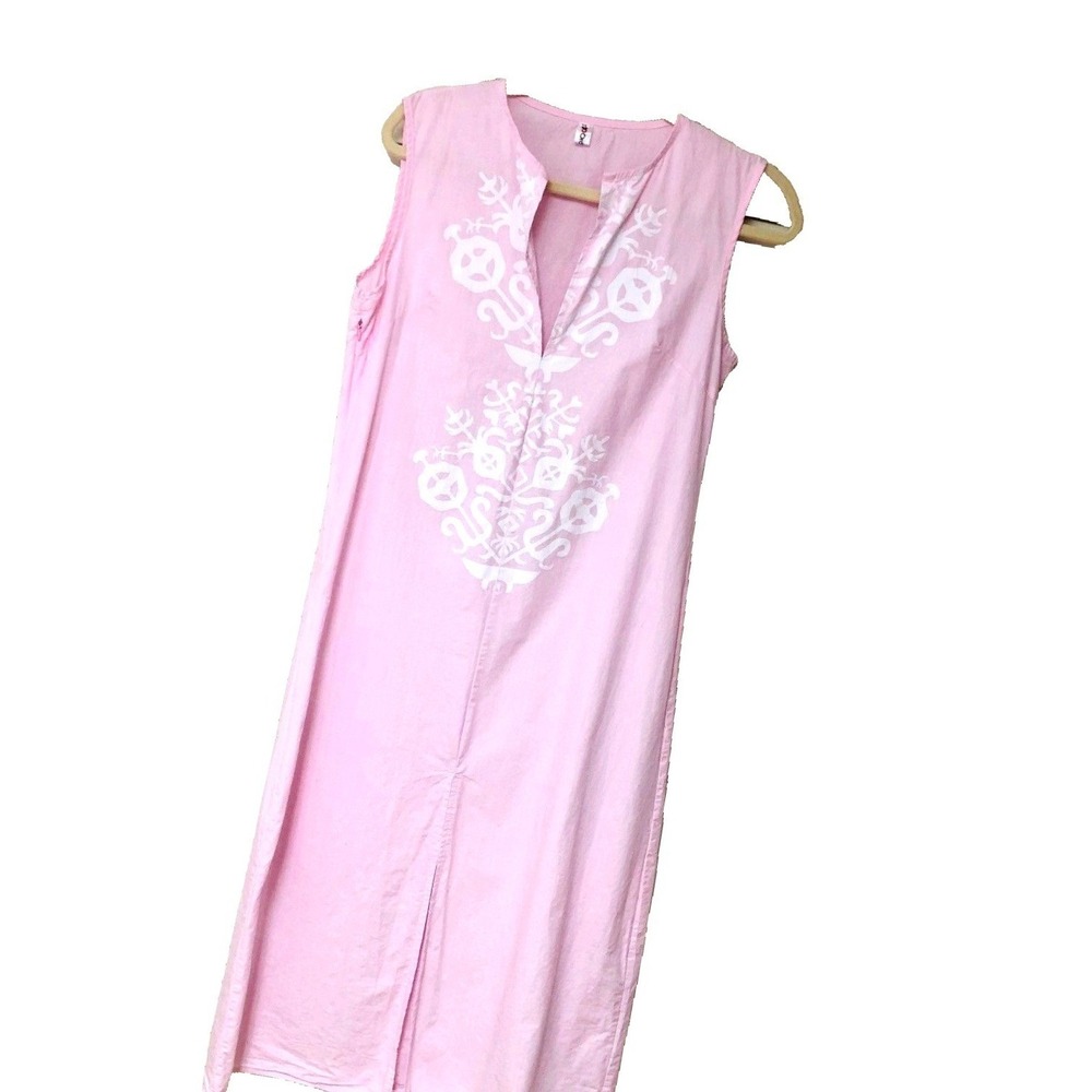 Pink Maxi Dress Women's M V-neck‎ Asian Design Cotton Zip OC Order Plus